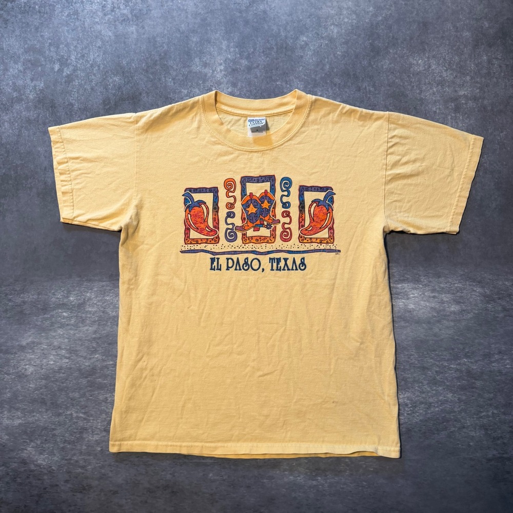 Vintage El Paso Texas Souvenir T-Shirt Mens Medium Yellow Chili Pepper Boot Y2K